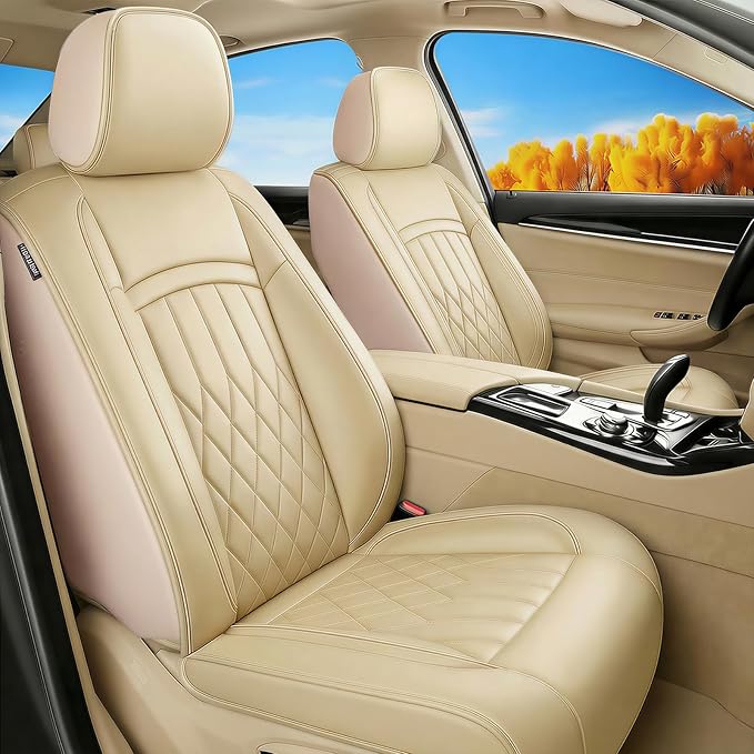 Fit RDX Car Seat Covers for Acura RDX 2010-2025 2026 - Premium Leather, Waterproof, All-Weather, Airbag Compatible, Anti-Slip, Breathable, Easy Install, Seat Protectors, Full Set, Beige