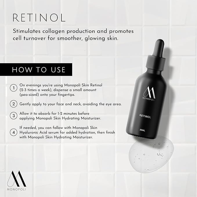 Monopoli Skin 3-Piece Anti-Aging Facial Skin Care Products | Vitamin C Serum, Hyaluronic Acid, Retinol | Complete Skin Care Sets & Kits | Face Serum for Women Anti Aging