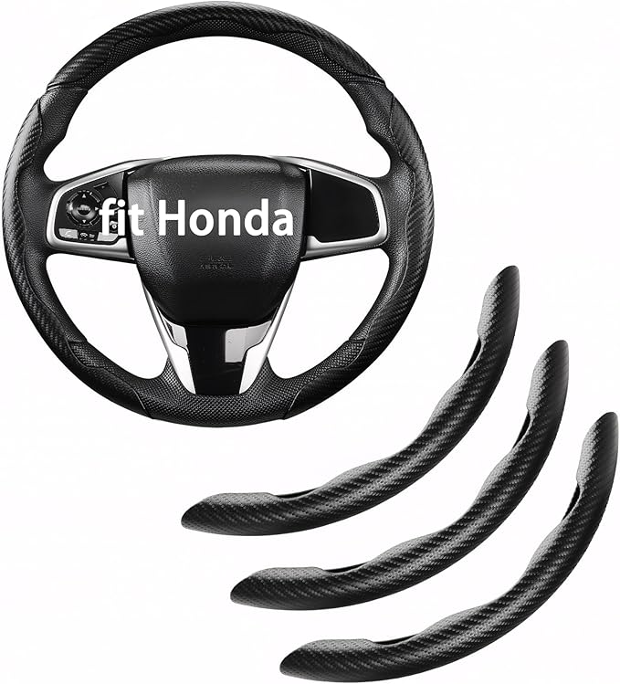 West Llama Customized Carbon Fiber Steering Wheel Covers for Honda Civic Accord CRV Pilot Ridgeline, 3 Piece snap on Steering Wheel Cover(Black)