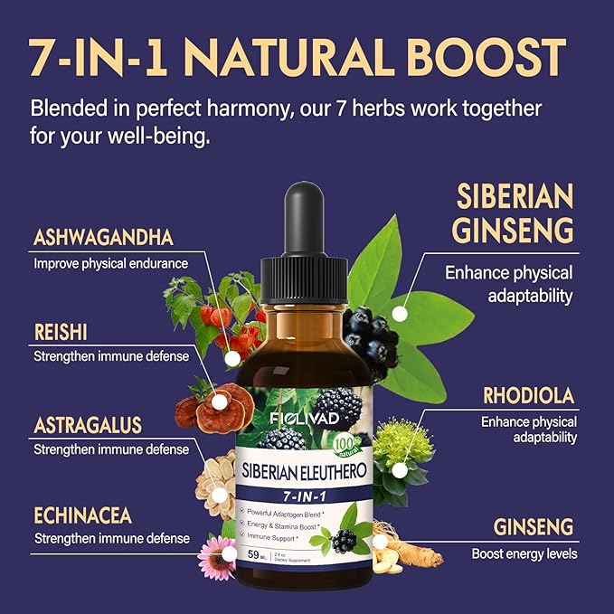 Siberian Ginseng Liquid Drops, 100% Natural Herbal Extract for Powerful Adaptogen Blend, Energy & Stamina Boost & Immune Support. 8oz-Original
