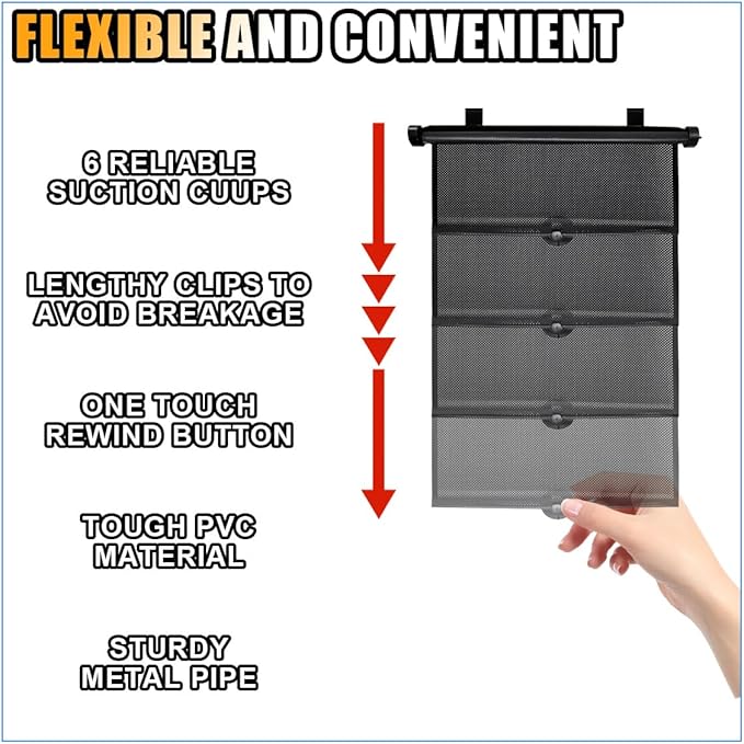 2PCS Car Window Shades for Baby, 18" x 20" Retractable Car Shades for Side Window with Suction Cups, Blocks Heat and UV Rays Glare Protection, Baby Auto Accessories for Vehicle House Office Window