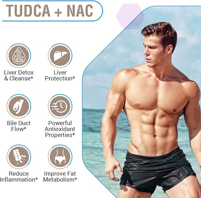 TUDCA with NAC Supplement 1200mg - 180 Capsules,Powerful TUDCA Bile Salt Plus N-Acetyl-Cysteine,Antioxidant Supplements for Liver,Digestion