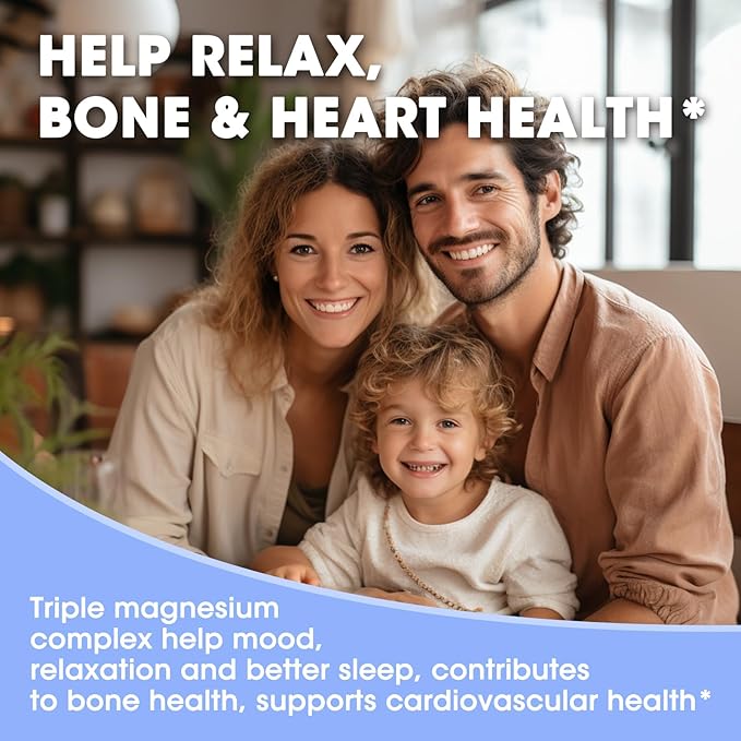 Magnesium Glycinate Liquid Drops with Taurate & Citrate, Magnesium Supplement for Sleep, Calm & Relaxation, with Potassium & Omega-3, High Absorption Formula, Blueberry Flavor, 2 Fl Oz