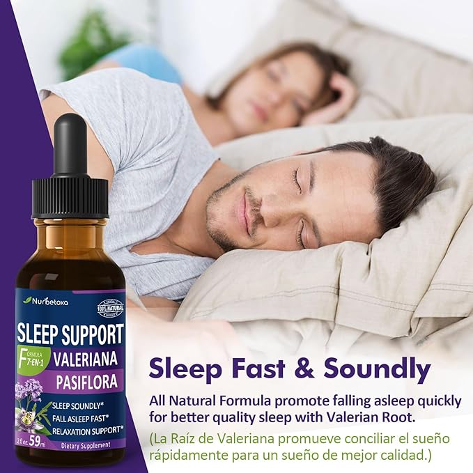Sleep Support Drops, Gotas de Pasiflora y Valeriana y Lavanda para Dormir Profundamente rapido. Passion Flower & Lavender Extract Liquid Tincture.4oz