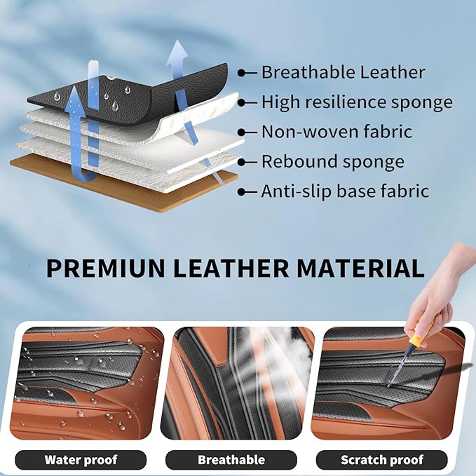 Fit Frontier Car Seat Covers Compatible with Nissan Frontier 2010-2025 2026 -Premium Leather，Waterproof Breathable，All-Weather Seat Cushion Protecto&Airbag Compatible (2 Front Seat Brown&Black)
