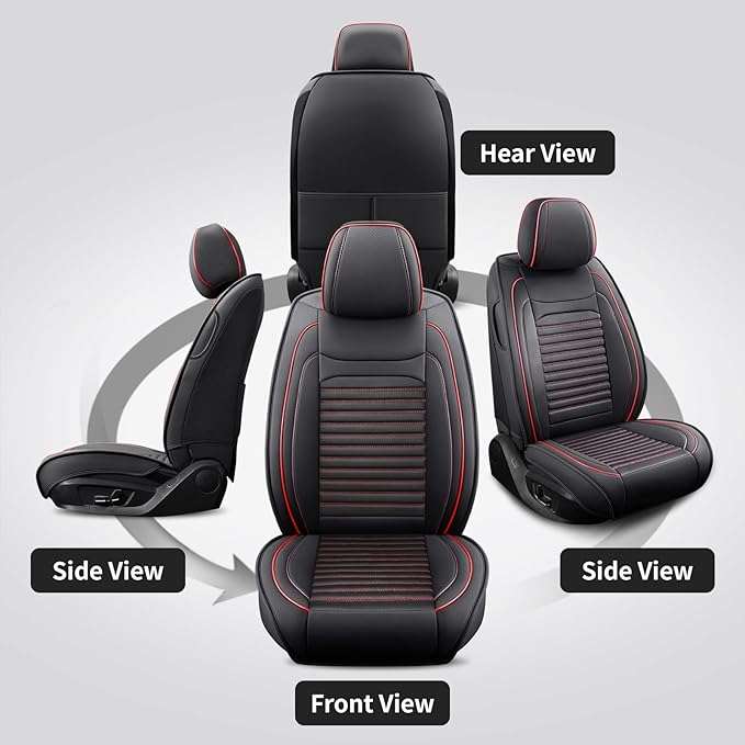 Front Seat Covers Fit for Toyota Corolla Cross 2021-2025,2026, Car Seat Covers Front Seats, Breathable Faux Leather Automotive Seat Covers Front Pair Anti-Slip Seat Cover(Black&Red, Front)