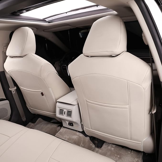 EKR Camry Car Seat Covers for Toyota Camry Hybrid LE,Hybrid SE 2018 2019 2020 2021 2022 2023 2024,Leather Car Seat Cover Full Set for Trucks SUV-Faux Leather(Beige)