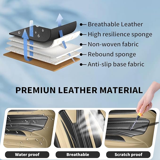 Fit Tucson Car Seat Covers Premium Leather for Hyundai Tucson 2010-2025 2026. Waterproof， Breathable, Scratch-Resistant & All-Weather Seat Cushion Protector (Front Seat, Beige&Black)