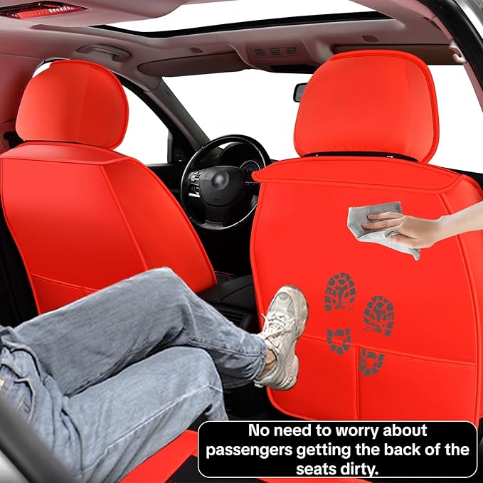 Car Seat Cover Set, Red and Black Seat Covers, Automotive Interior Accessories, Waterproof Synthetic Leather, Protect and Upgrade Your Car Interior, Fits Most Vehicles, Airbag Compatible