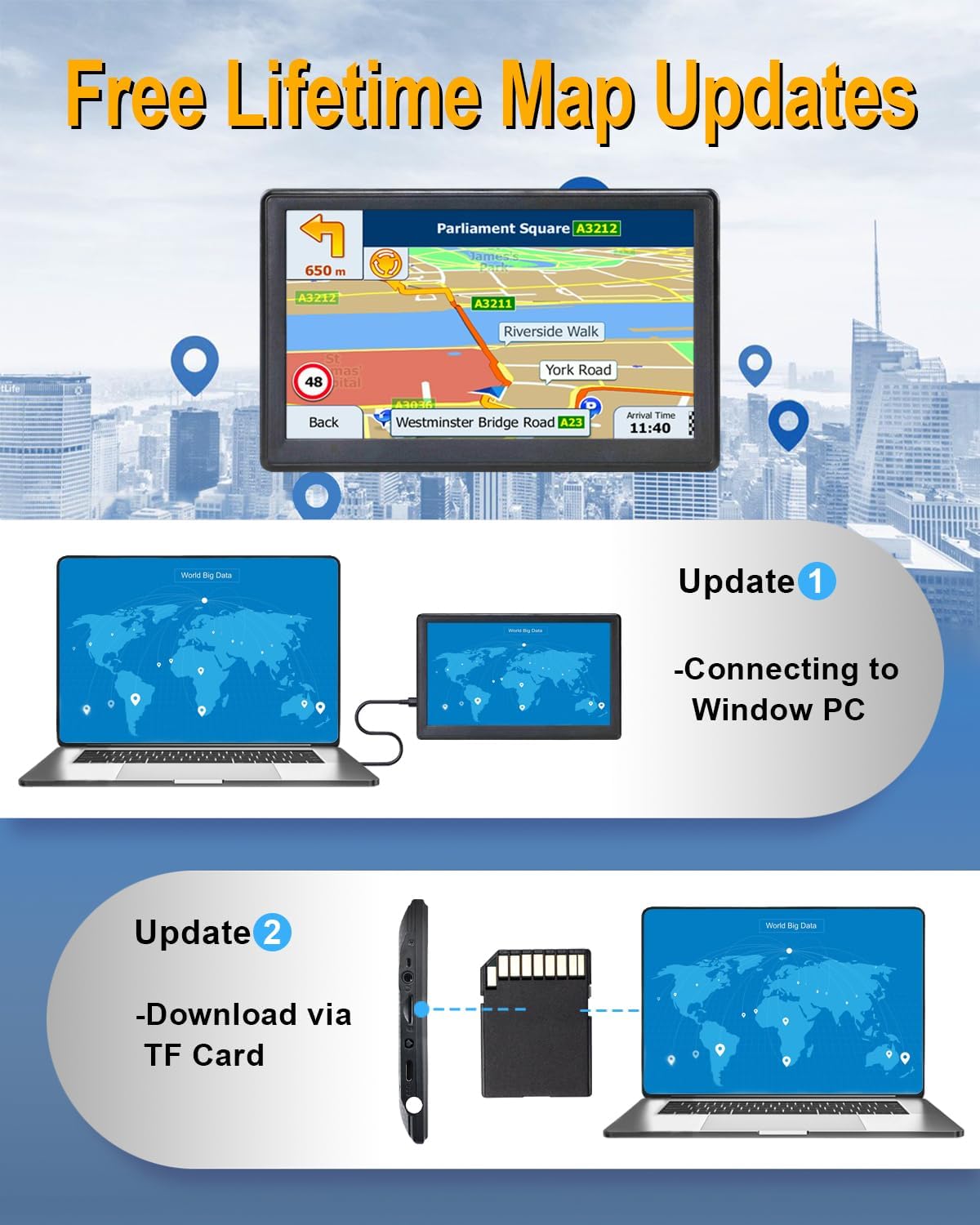GPS Navigator for Car, Truck GPS Commercial Drivers 2025, Trucker GPS of Semi Turck, Lifetime Free Maps Updates, with 7 inch Touch Screen, Spoken Driver Alerts