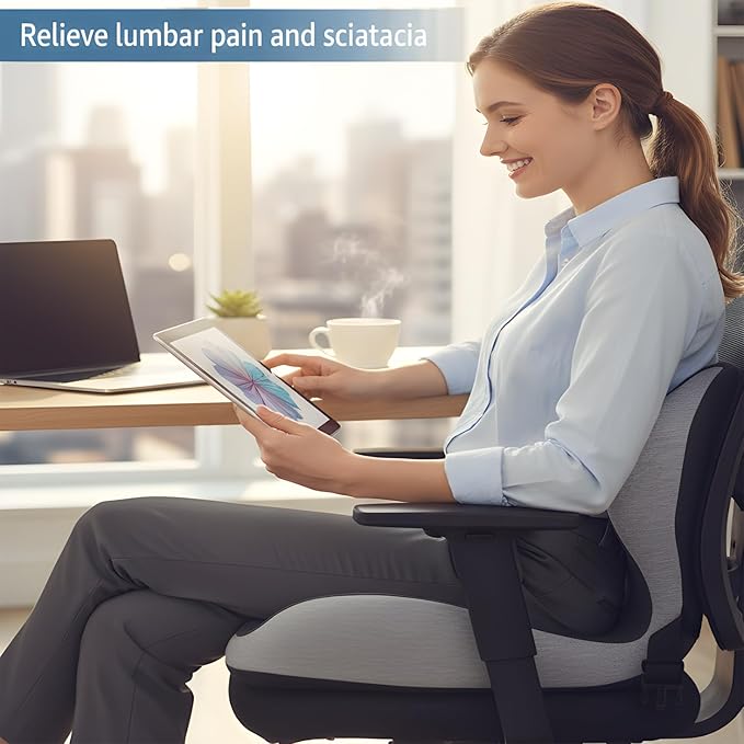 Memory Foam Office Chair Cushion for Sciatica Pain Relief – Ergonomic Seat Cushions for Office Chairs, Desk Chair Cushion & Lumbar Support for Car, Airplane Seat Cushion for Back Pain