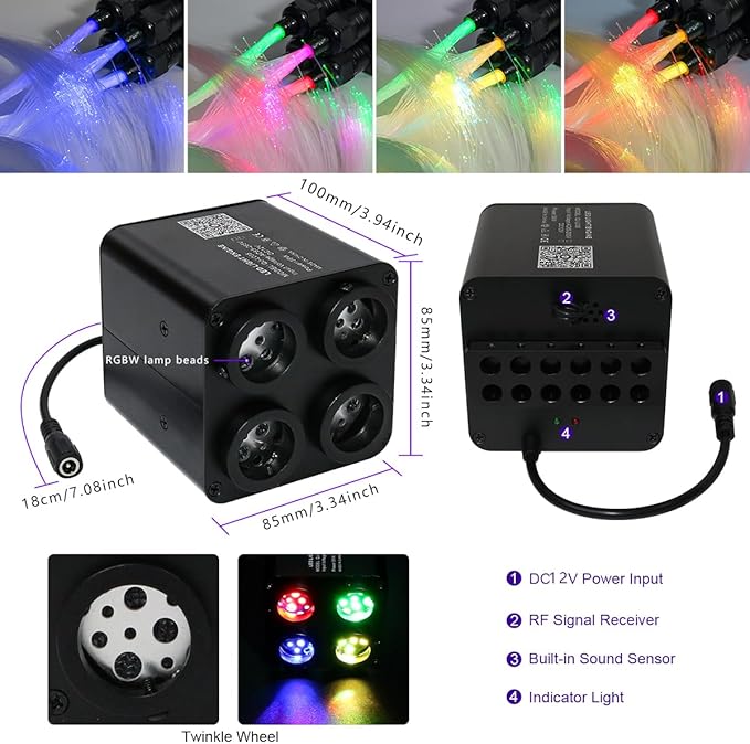 AZIMOM 4Colors 2 in 1 Meteor Twinkle Fiber Optic Starlight Headliner Kits Mixed1720pcs 13.1ft Fiber Strands,RGB Meteor Shooting Star 240pcs, Sound Remote APP Control Home Ceiling Car Headliner Decor