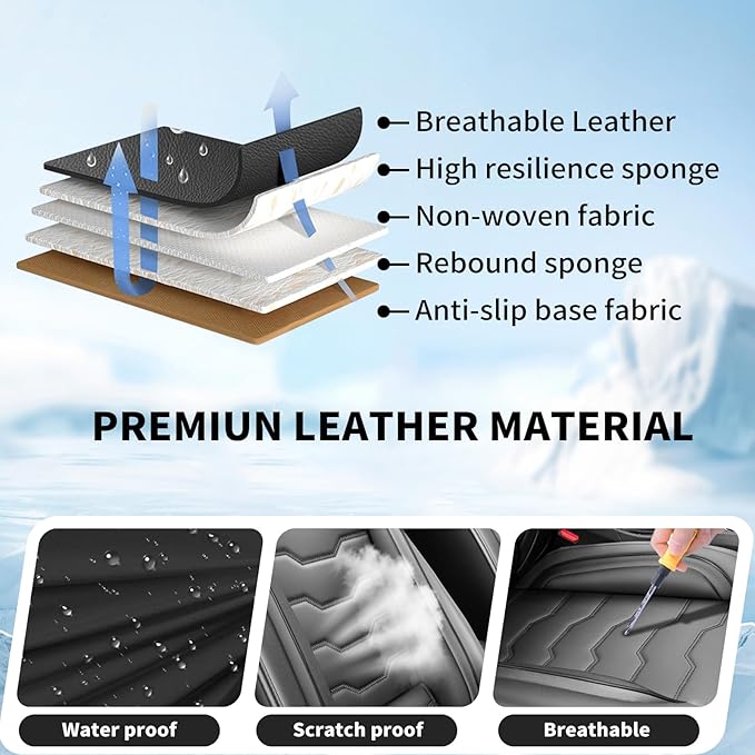 Fit Kona Car Seat Covers for Select Hyundai Kona 2018-2025 2026. Premium Leather, Waterproof， Breathable, Scratch-Resistant & All-Weather Seat Cushion Protector (Front Pair, Black)