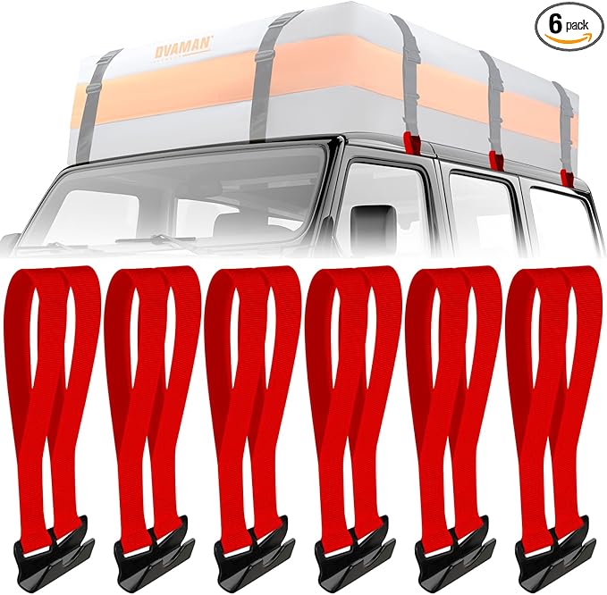 6 Rooftop Cargo Tie Down Hook Straps-Secure Any Car Roof Bag, Roof Rack Cargo Carrier,or Car Top Carrier,Durable and Solid, No Roof Rack Required, Compatible with Most Cars - Registered Patent (red)