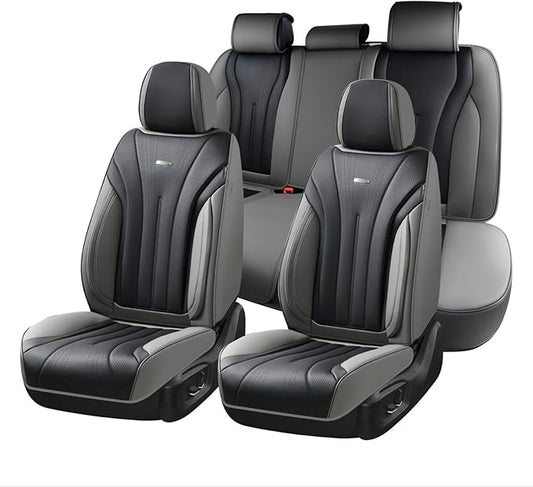 Coverado Front and Rear Seat Covers, Automotive Seat Cover Full Set, Waterproof Leather Seat Cover, Luxury Seat Cover for Cars, Universal Seat Cushion Car Seat Protector Fit for Most Cars(Gray&Black)