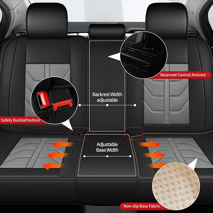 TTX LIGHTING Car Seat Covers fit for Honda HR-V 2016-2026 Full Set: Premium Leather Automotive Seat Cover with Airbag Compatible Waterproof (5 Seats, Black & Gray)