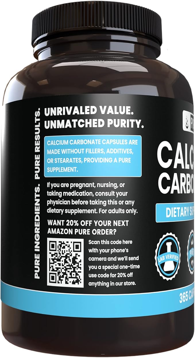 Pure Original Ingredients Calcium Carbonate and Magnesium Oxide Bundle, 365 Capsules Each, No Fillers, Alwasy Pure