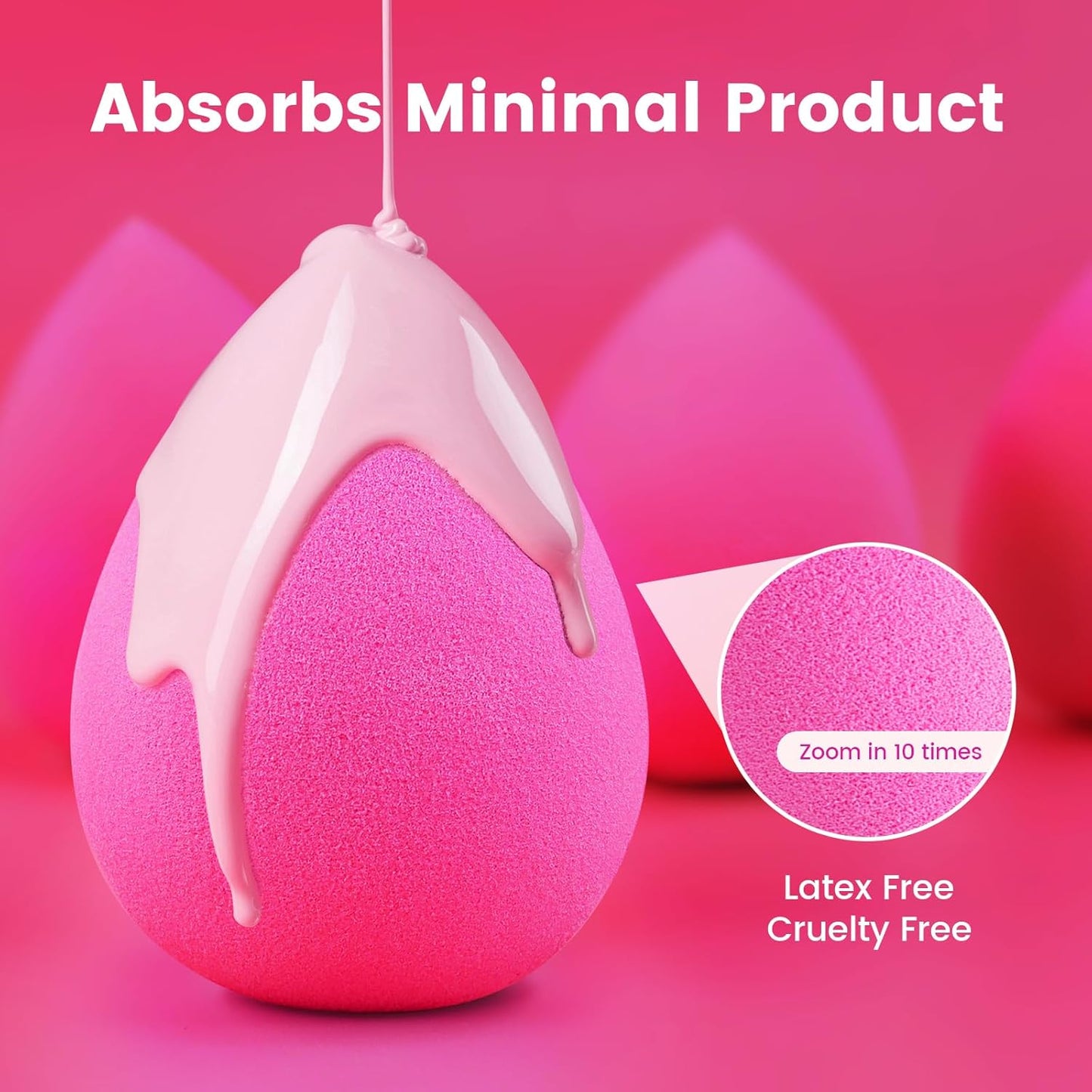 BEAKEY 5 Pcs Makeup Sponges, Latex-Free Beauty Sponge for Flawless Liquid, Cream, and Powder Application, Rose Pink Sponges
