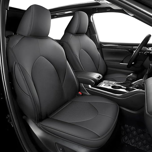 Custom Fit Seat Covers for Toyota Highlander: 2020 2021 2022 2023 2024 2025 Full Set 8 Passenger 3 Row Faux Leather Car Seat Protector Compatible Airbag Deep Gray(2020-2024 W/ Second Row 40/60 Split)