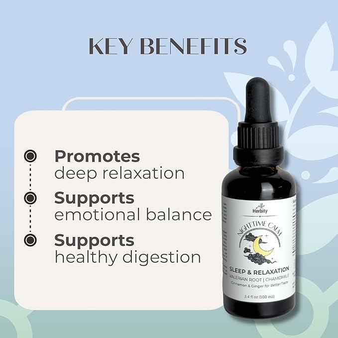 Nighttime Calm – Valerian & Chamomile Sleep Drops with Cinnamon & Ginger – Alcohol-Free Herbal Tincture for Relaxation & Wind-Down (3.4 fl oz)
