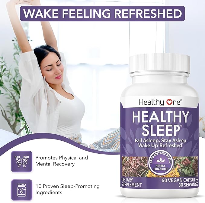 Healthy Sleep - 10 REM Inducing Ingredients - Supports All Stages of Deep Rest - Insomnia - Anxious - Restless - Melatonin - Valerian - Chamomile - Theanine - GABA - Hops - Lemon Balm - 60 Count