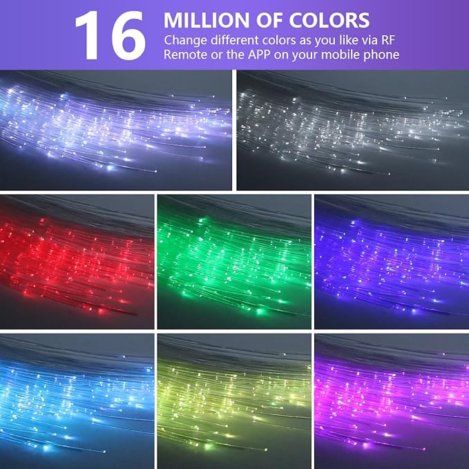 16W Car Home Starlight Headliner Kit, Twinkle & Sound Activate RGBW Fiber Optic Lights with APP & Remote Control, Star Lights for Ceiling Decoration, 600 pcs 13.1ft