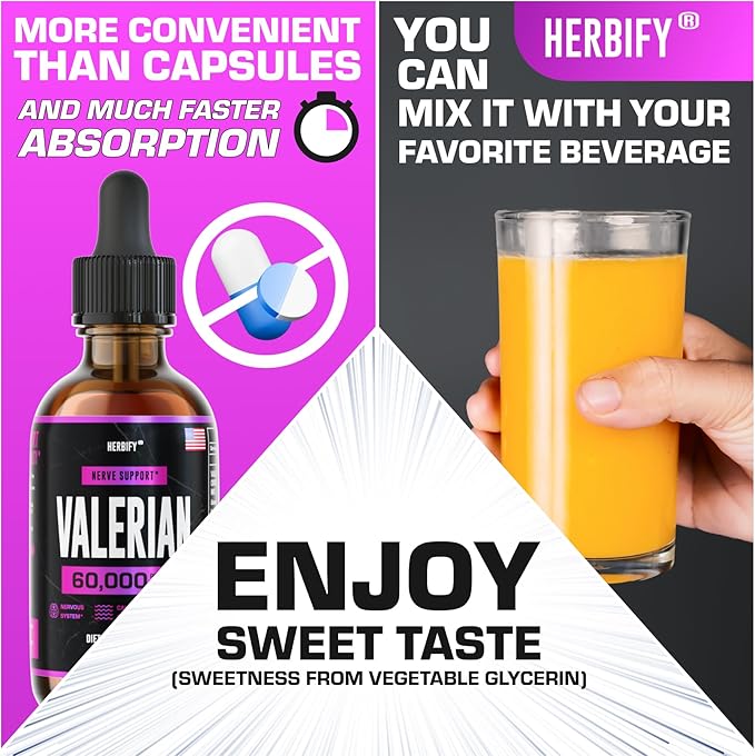 HERBIFY Valerian Root Supplement - Valerian Root Tincture – Nervous System Support 2 Fl oz