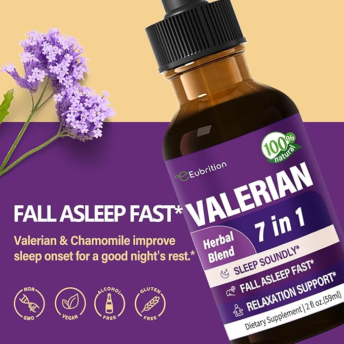 Valerian Root Sleep Support Drops, Passion Flower, Chamomile, Lavender, Soursop Leaves, & Hibiscus Herb Extract Supplement Tincture for Sleep Soundly & Deeply. 4 oz