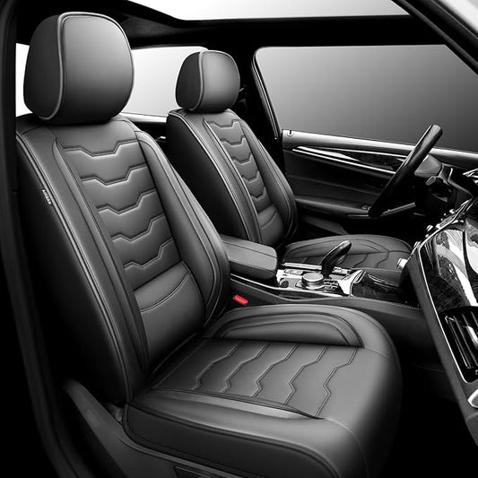 Fit Prius Car Seat Covers for Toyota Prius 2001-2025 2026 -Premium Leather, Waterproof，Breathable，All-Weather Seat Cushion Protecto & Airbag Compatible, 2 Front Seat Black