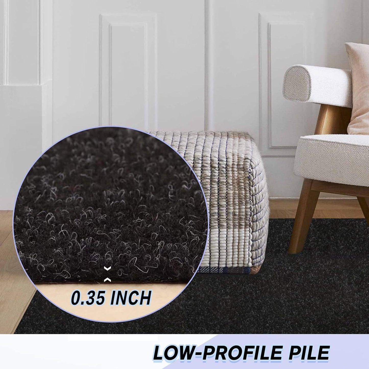Custom Size Backed Non-Slip Area Rugs Runner, Easy Clean, Waterproof Runner Rugs for Hallway Entryway, Kitchen, Laundry, 2FT x 70FT, Black