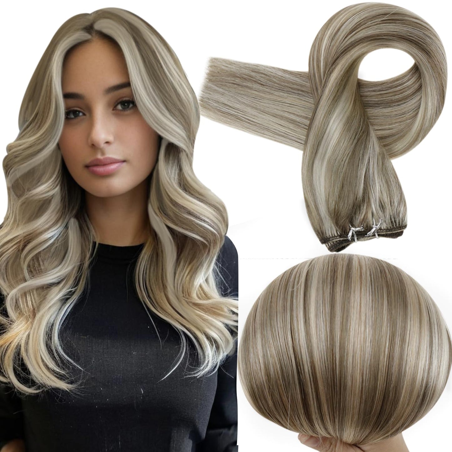 Full Shine Weft Hair Extensions Human Hair Blonde Highlight Human Hair Extensions Sew In Hair Extensions Real Human Hair Straigh