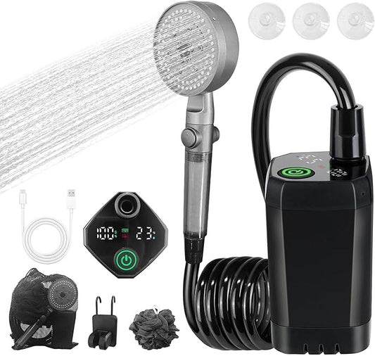 2025 Upgraded Camping Shower Kit, Portable Shower for Camping, Ultra High Pressure Outdoor Shower with LED Display, 6000mAh Lightweight 4 Mode Camping Pump for Hiking, Backpacking, RV Travel, Car, Pet