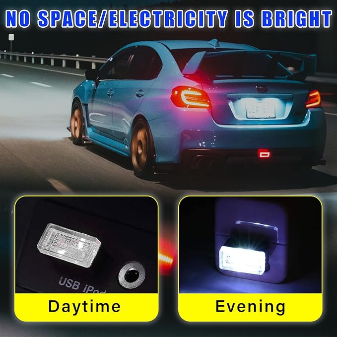 Augeny 4 PCS USB LED Car Interior Atmosphere Lamp, Plug-in USB Decor Night Light, Portable Auto Ambient Lighting Kit, Universal Vehicle Interior Accessories for Most Cars (White & Ice Blue)