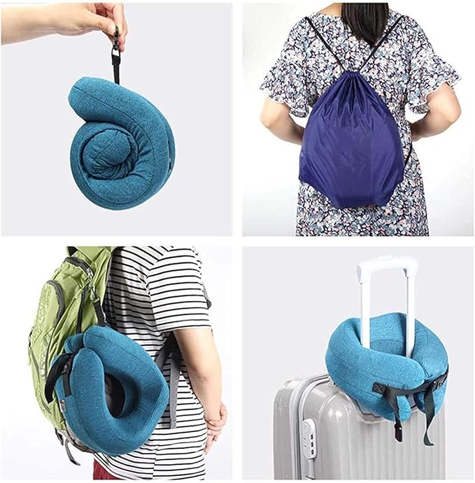 Neck Pillow Sleep Kit - 100% Memory Foam Travel Pillow, Compact Carry Bag, U-Shaped Airplane Car Flight Pillow, Breathable and Comfortable 360-Degree Head Support (Color : Gray)