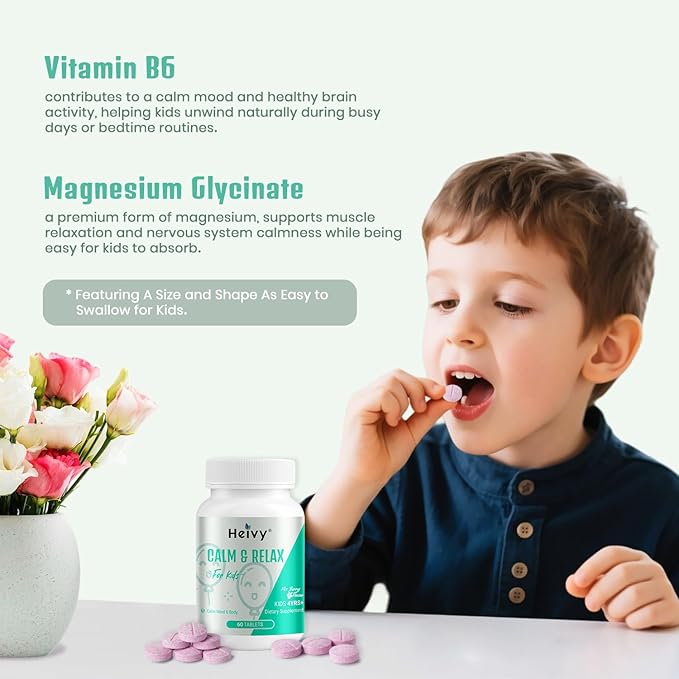 Kids Calming Supplement, Contains Magnesium Glycinate & Vitamin B6, Support Kids Calm & Relax, Calm Mind and Body, Berry Flavor for Kids Age 4+ (60 Servings)