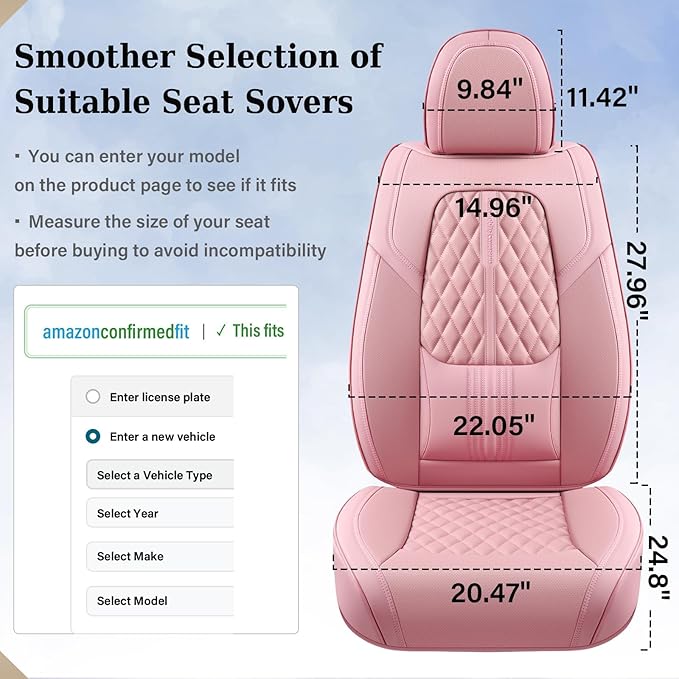 Coverado Car Seat Covers Full Set, Automotive Front and Rear Seat Covers with Backrest, Nappa Leather Car Seat Protectors Waterproof, Universal for Most Vehicles, Pink