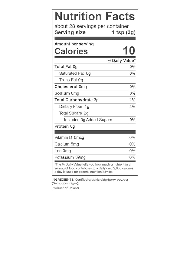 Navitas Organics Elderberry Powder, 3oz Bag, 28 Servings — Organic, Non-GMO, 100% Whole Elderberry Powder for Immune Support (Pack of 2)