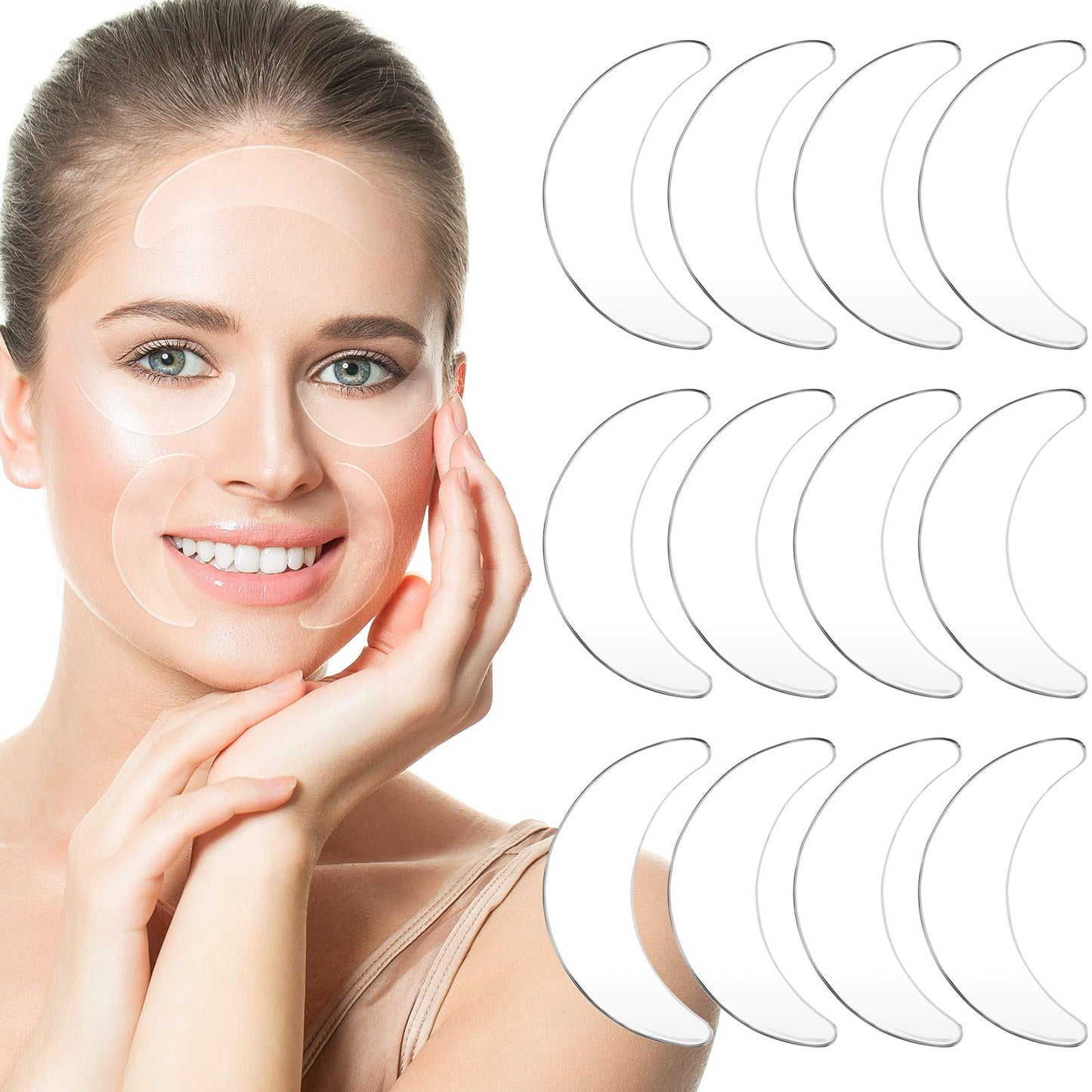 Syhood 12 Pieces Silicone Eye Wrinkle Pads Anti Aging Silicone Pads Reusable Reduce Skin Wrinkles Patches Cleavage Pads For Mout