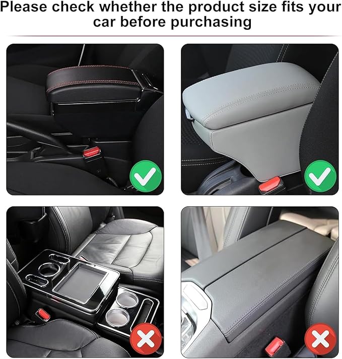 Car Armrest Storage Box for Infiniti QX60 2013–2025 2020 2021 2022 2023 2024, Sport-Style Center Console Organizer with Side Pocket, PU Leather Armrest Cushion, Elbow Support Pad,A Black