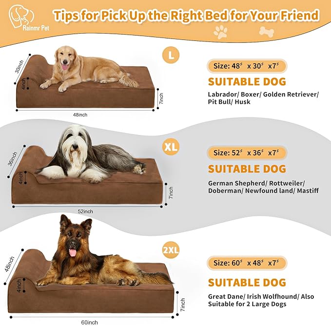 Orthopedic Dog Beds for Large Dogs, 7" Memory Foam Dog Beds with Waterproof Liner, Chew Proof Microsuede Cover, Removable and Washable, Nonskid Bottom, 48"x30" L Brown