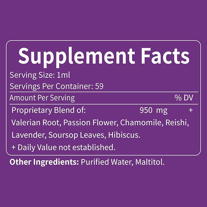 Valerian Root Sleep Support Drops, Passion Flower, Chamomile, Lavender, Soursop Leaves, & Hibiscus Herb Extract Supplement Tincture for Sleep Soundly & Deeply. Perfect with Sleep Sounds. 2oz