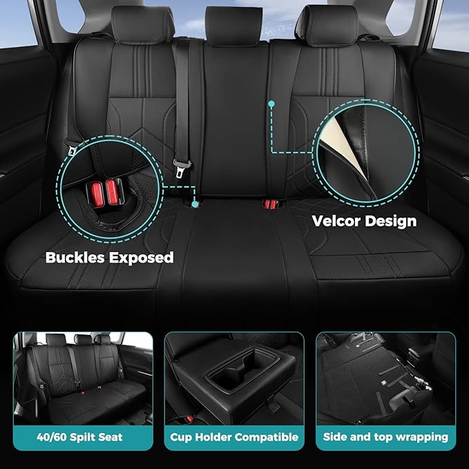 for Toyota RAV4 Seat Covers 2013 2014 2015 2016 2017 2018 RAV 4 XLE SE Limited Platinum Adventure (not for LE&Hybrid) - Custom Leather Car Seat Covers Full Set - Black