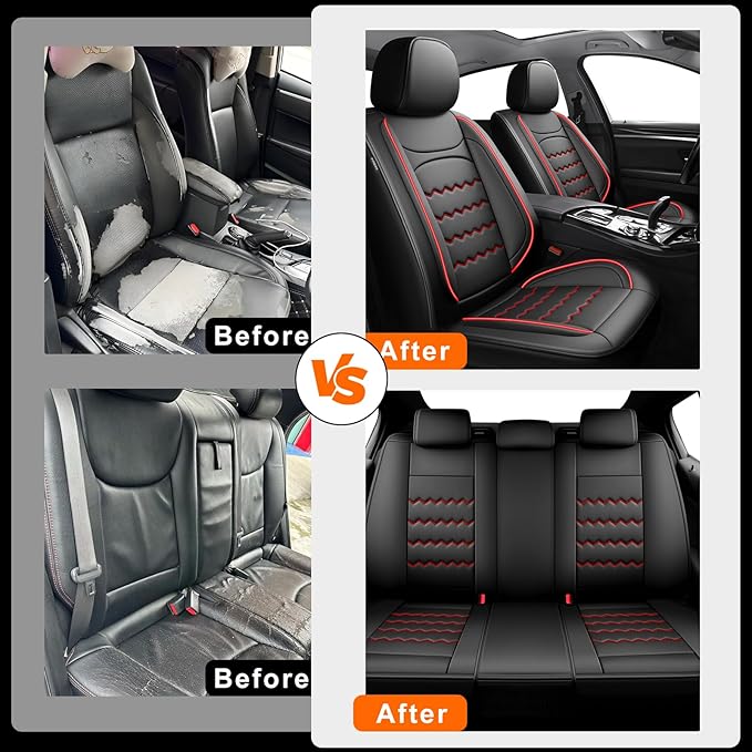 CX-70 Car Seat Covers Fit for Mazda CX-70 2025-2026, Full Coverage Premium Leather Waterproof Breathable Seat Covers, Automotive Seat Protectors, Airbag Compatible(2 Front Seats, Black & Red)