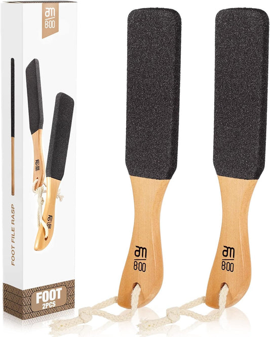 Pumice Stone Foot File (2-Pack), Wooden Handle Foot Scrubber & Callus Remover For Dry, Rough Skin And Corns Pedicure Foot Scrubb