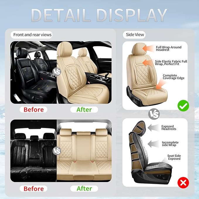 Fit HRV Car Seat Covers Compatible with Honda HRV 2016-2025 2026, Premium Leather Breathable, Wear Resistant, Airbag Compatible, All-Weather Protection & Full Coverage, Full Set Beige