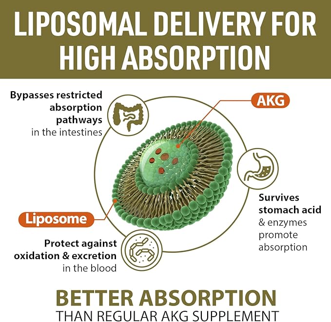 Liposomal Calcium AKG Supplement 1500 MG (Alpha-Ketoglutaric Acid), High Absorption, More Effective Than AAKG, Ca AKG for Longevity, Age Defense, Cellular Energy, Metabolic Function, 60 Softgels