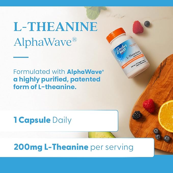 Doctor's Best L-Theanine AlphaWave, Supports Relaxation and Mental Clarity, Non-GMO, Gluten Free, Soy Free, Vegan 60 Veggie Caps