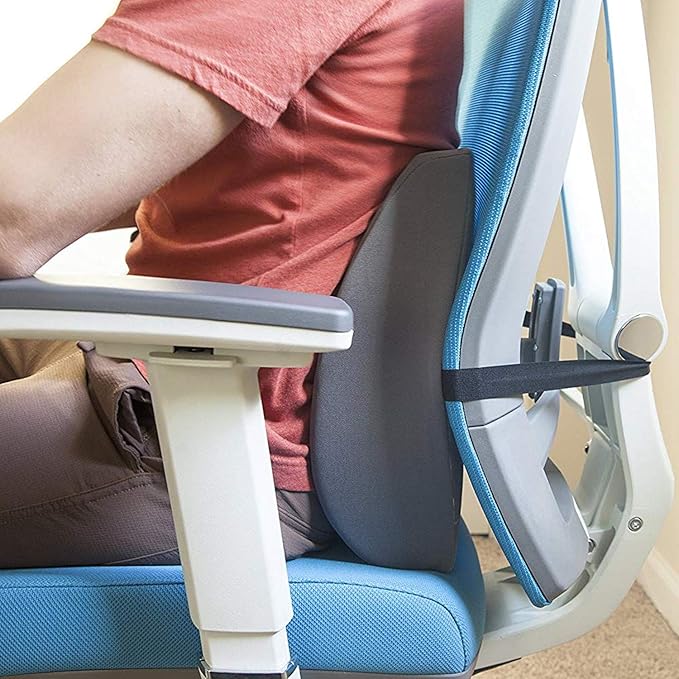 DMI Lumbar Support Pillow for Chair to Assist with Back Support with Removable Washable Cover to Ease Lower Back Pain and Discomfort While Improving Posture, 14 x 13 x 5, Contoured Foam, Premium,Gray