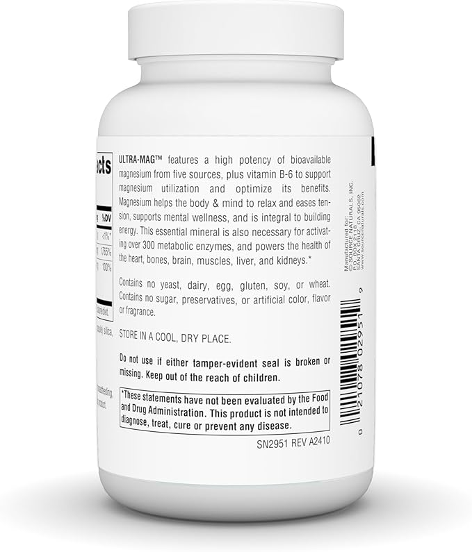 Source Naturals Ultra-Mag, Vegan Dietary Supplement, 5-in1 Bioavailable Magnesium, Relaxes Muscles & Calms Nerves*, Vegan Capsules (90)