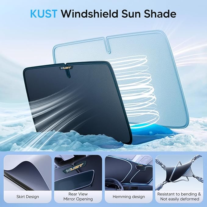 KUST Windshield Sun Shade for 2015-2025 2026 Ford F150 F250 F350 Accessories Super Crew Cab, Super Cab, Regular Cab Window Sunshade Sun Visor Protector Foldable Blocks UV Rays Keep Your Car Cooler